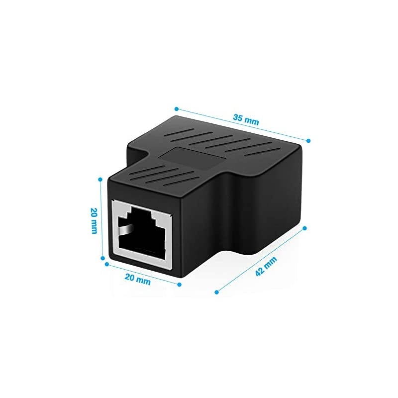 RJ45 Ethernet Splitter Connector AdapterCompatible with Cat7 Cat6 Cat5e Cables Black ONLY ONE Female Port Work at A time