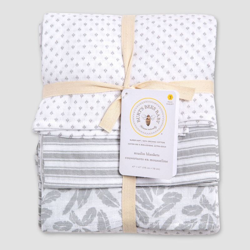 Burt's Bees Baby® Woven Muslin Blankets - 3pk Dottie Bee