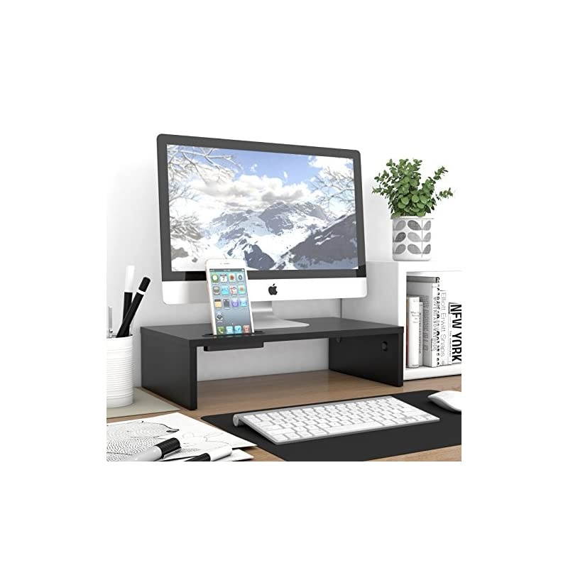 Wood Monitor Stand Riser Desk TV Shelf with Cellphone Holder Ergonomic Laptop Printer Stand with Cable Management for Laptop Computer Notebook iMac PC 167 inches Black