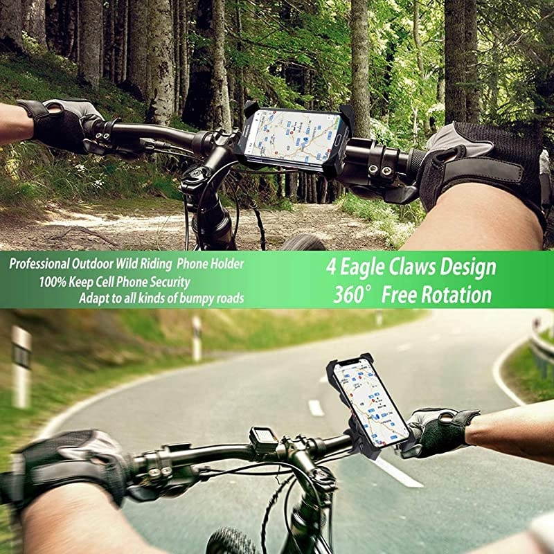 New Bike Phone Mount with Stainless Steel Clamp Arms Anti Shake and Stable 360&deg; Rotation Bike AccessoriesBike Phone Holder for Any Smartphones GPS Other Devices Between 4 and 7 inches