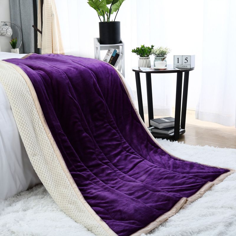 Full/Queen Microfiber Flannel Fleece Plaid Patterned Bed Blankets Dark Purple  - PiccoCasa