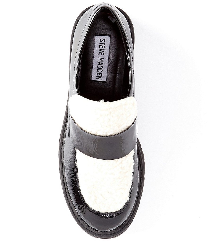Steve Madden Malvern-F Patent Block Heel Lug Sole Penny Loafers