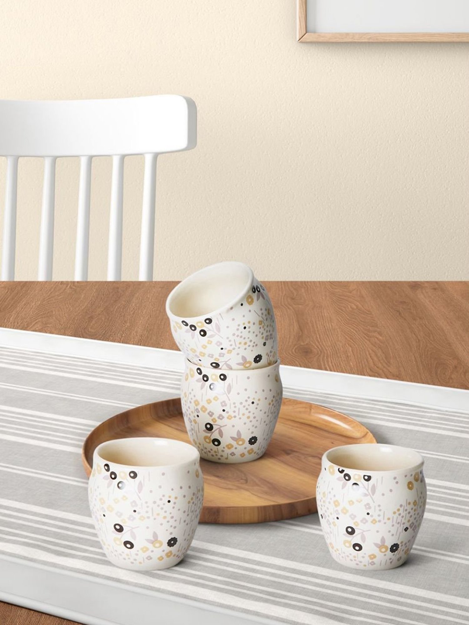 JCPL White & Red Ceramic Cup (0.18 L) - Set of 6