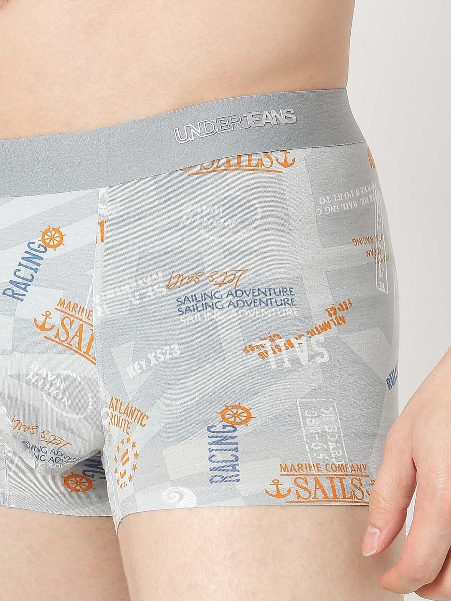 UnderJeans by Spykar Light Grey Regular Fit Printed Trunks
