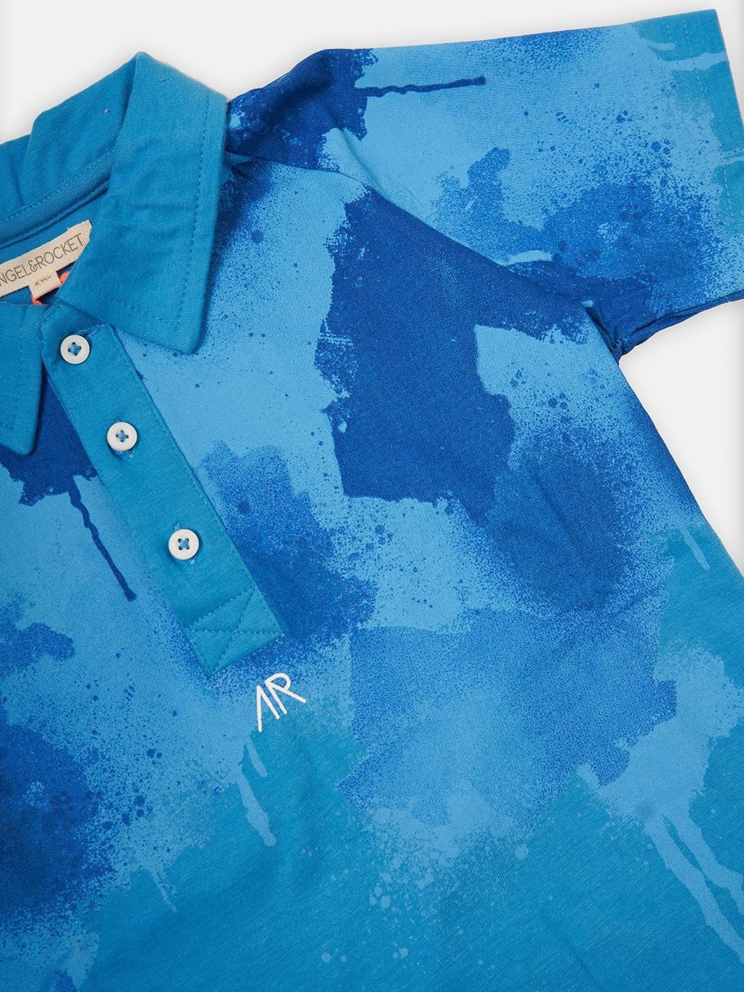 Angel & Rocket Kids Blue Cotton Printed Polo T-Shirt