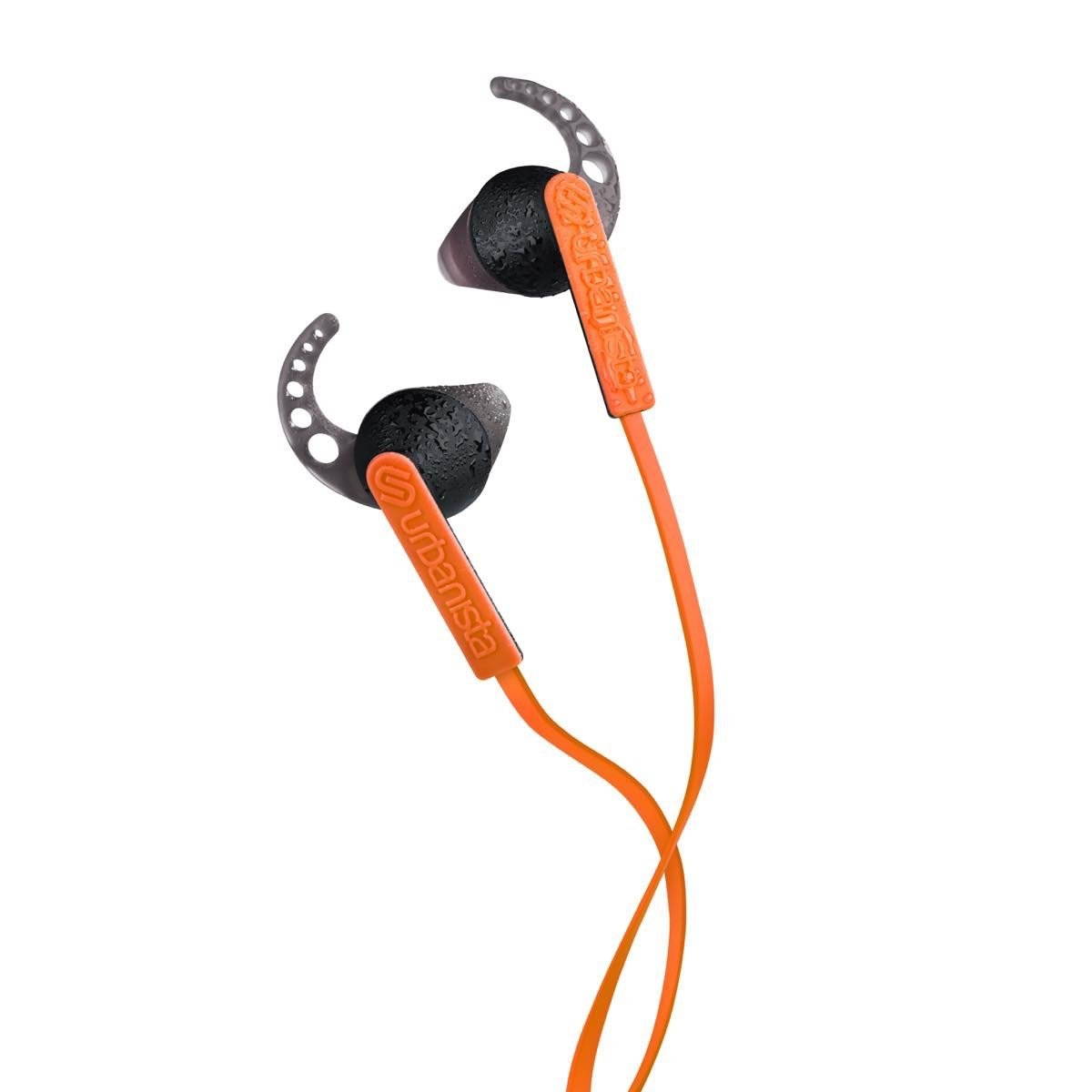 Urbanista Rio Sport Earphones with GoFit Silicone Wings, Remote and Mic in Sunset Boulevard Orange