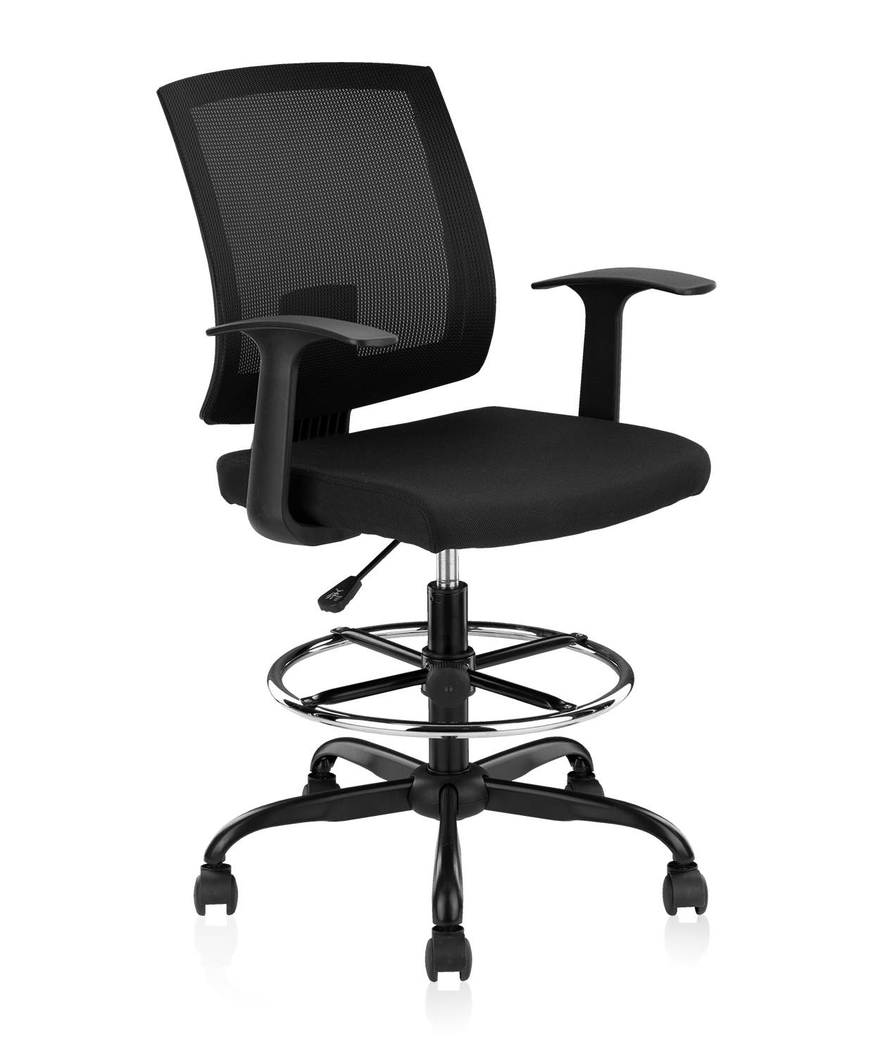 CLATINA Adjustable Drafting Chair with Breathable Mesh Backrest and Foot Ring for Home Office Black 1 Pack