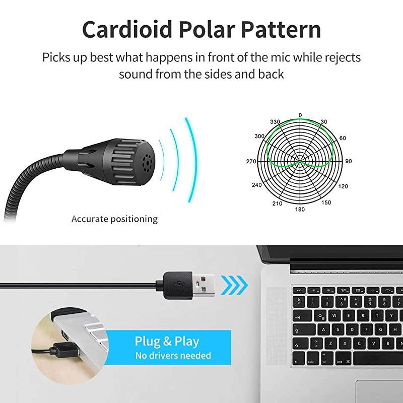 Computer Microphone JV605 PRO with Mute Button Volume Knob Compatible with PC Laptop Desktop Mac PS4 Play Plug Gooseneck Mic Recording for Gaming Streaming YouTube Vocal Dictation