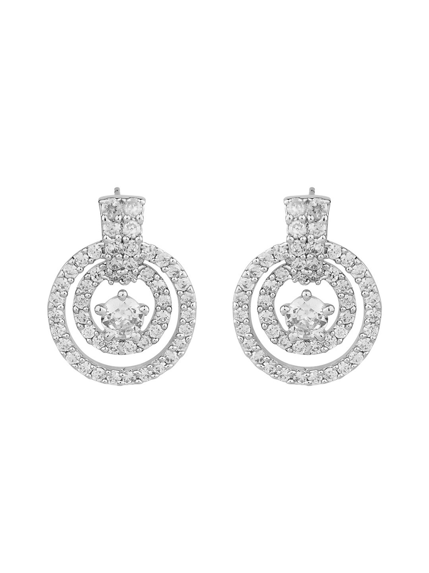 Lilly & Sparkle Brass Rhodium Plated CZ Stone Studded Circular Stud Earrings