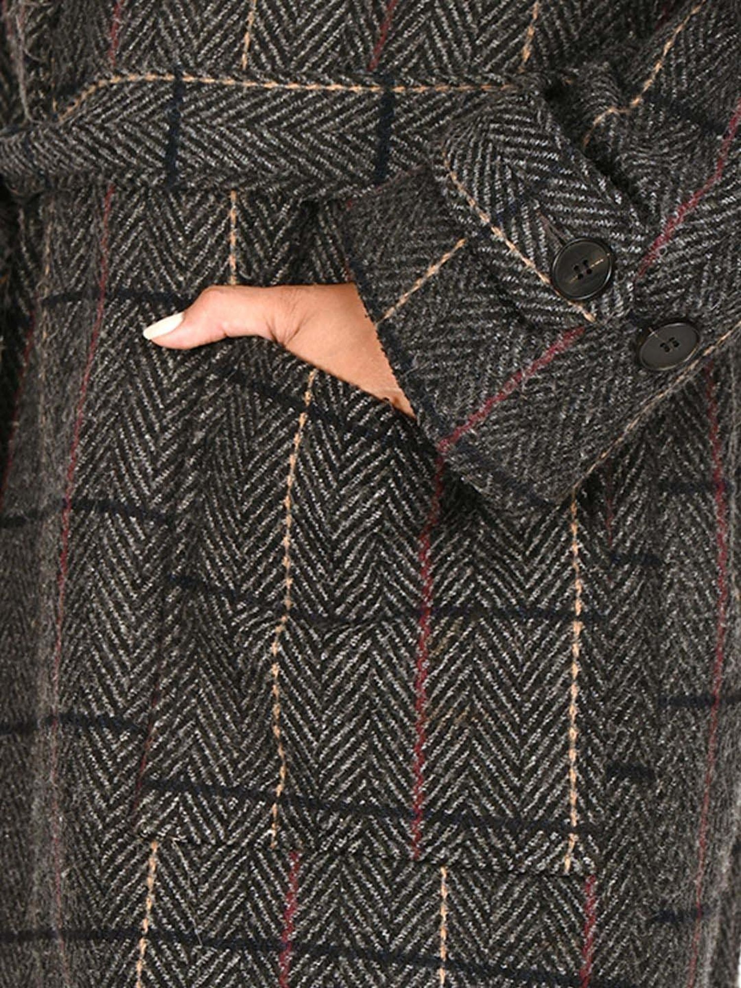 Odette Grey Self Pattern Jacket With Belt