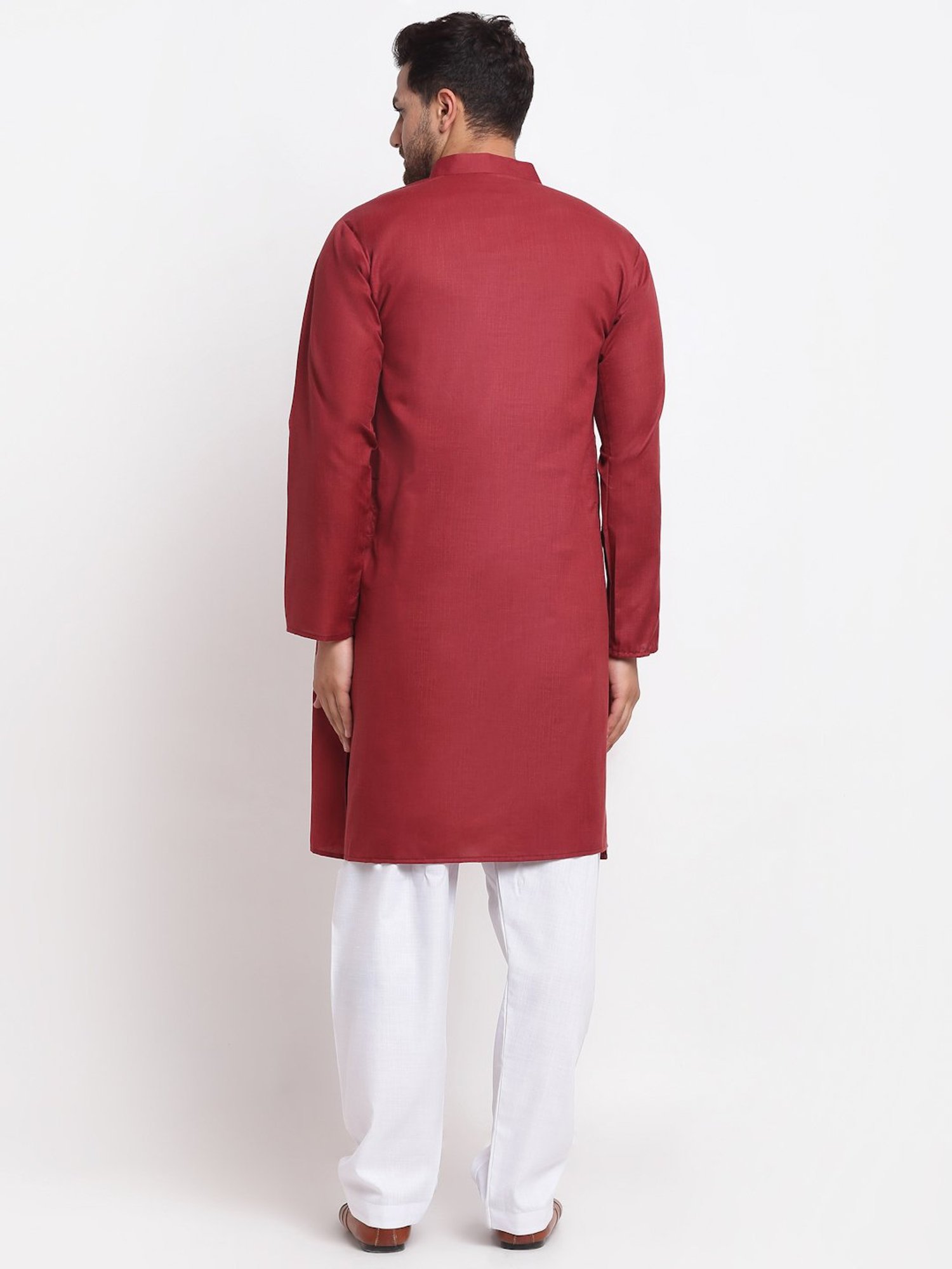 Benstoke Maroon & White Cotton Regular Fit Kurta Set