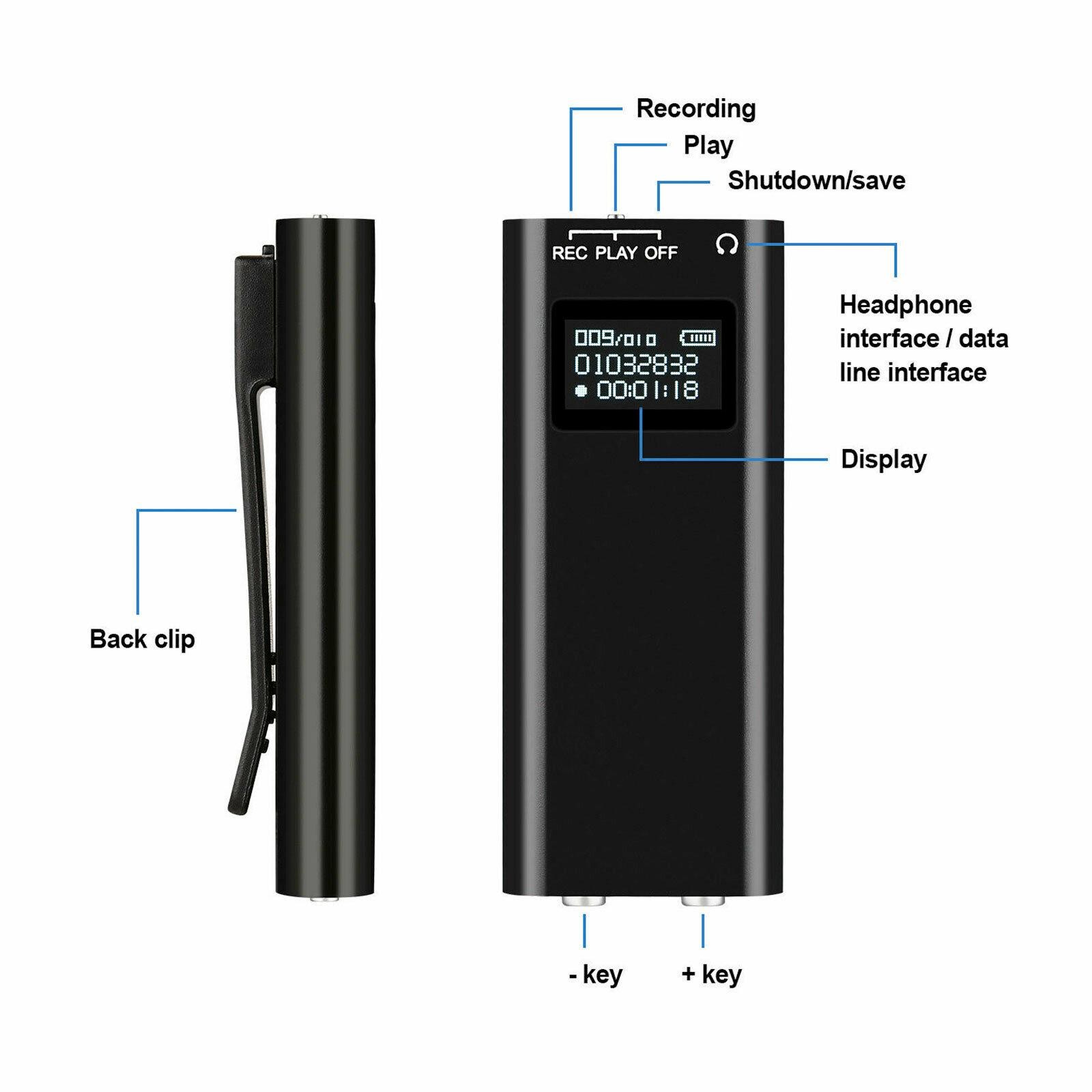 96 Hours OLED Screen Digital Voice Audio Activated Sound Recorder  MP3 Player