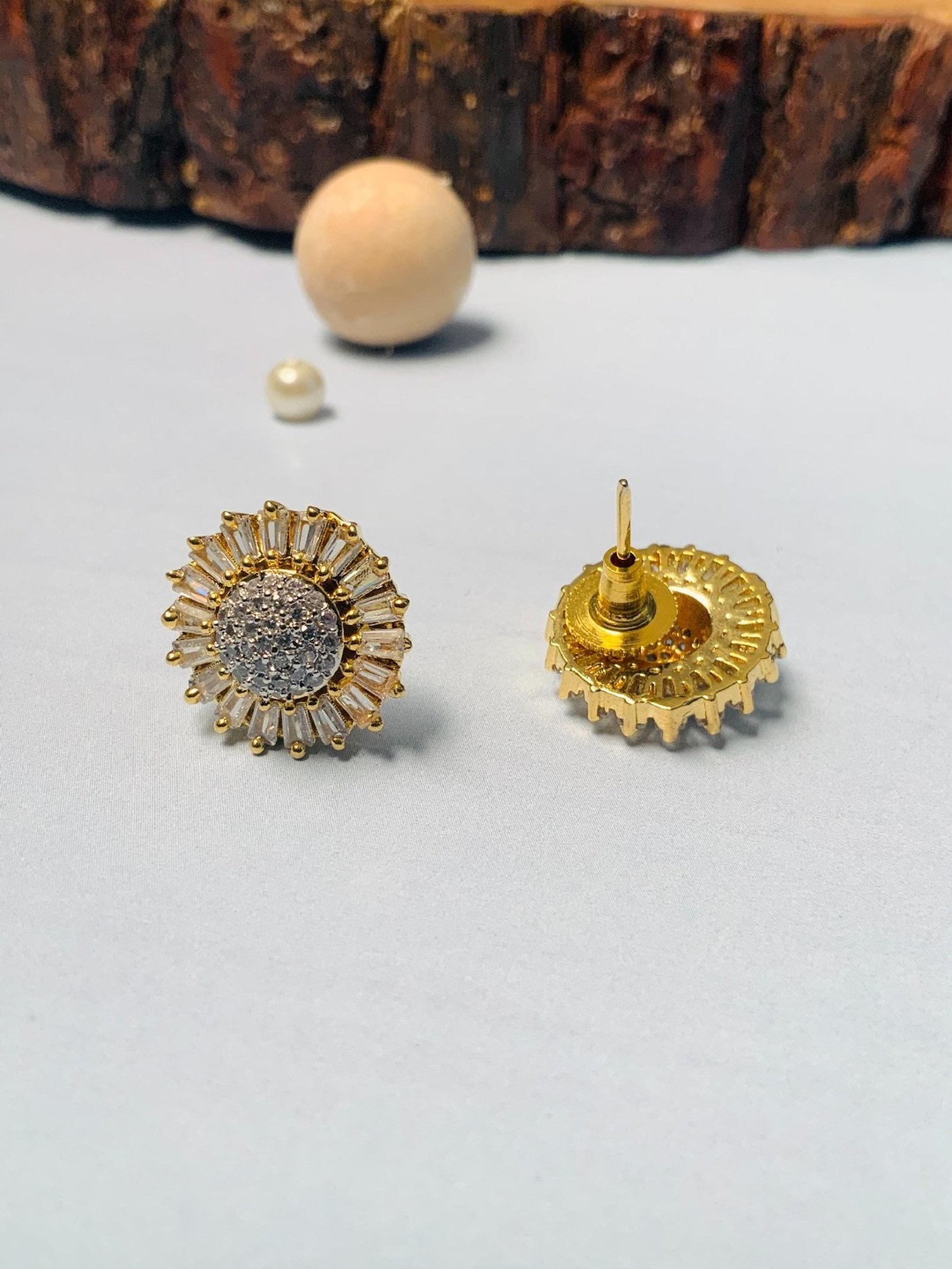 Abdesigns Shiney Gold-Plated Crystal AD Stud Earrings