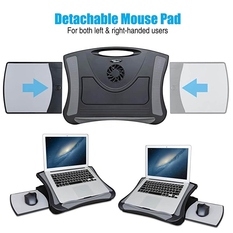 Laptop Lap Pad Laptop Stand with Attached Mouse Pad, Cushion and USB Cooling Fan, Non-Slip Heat Shield Tablet Computer Stand for Sturdy Work Station for Home, Office, Bed Sofa, Couch and Car