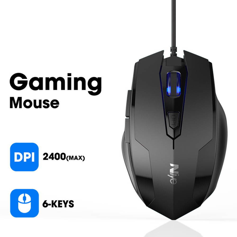 Ergonomic Gaming Mouse 2400DPI Wired Optical Maus for Computer PC Laptop Accessories Not Bluetooth Mouses Gamer 6 Keys Mice (Black)