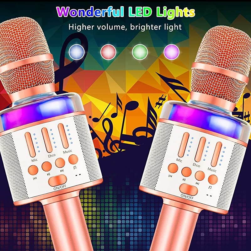 Microphone for Kids Adult Wireless Bluetooth Handheld Karaoke Mic with LED Lights Magic Singing and Recording Speaker Machine for PartyWeddingChristmas