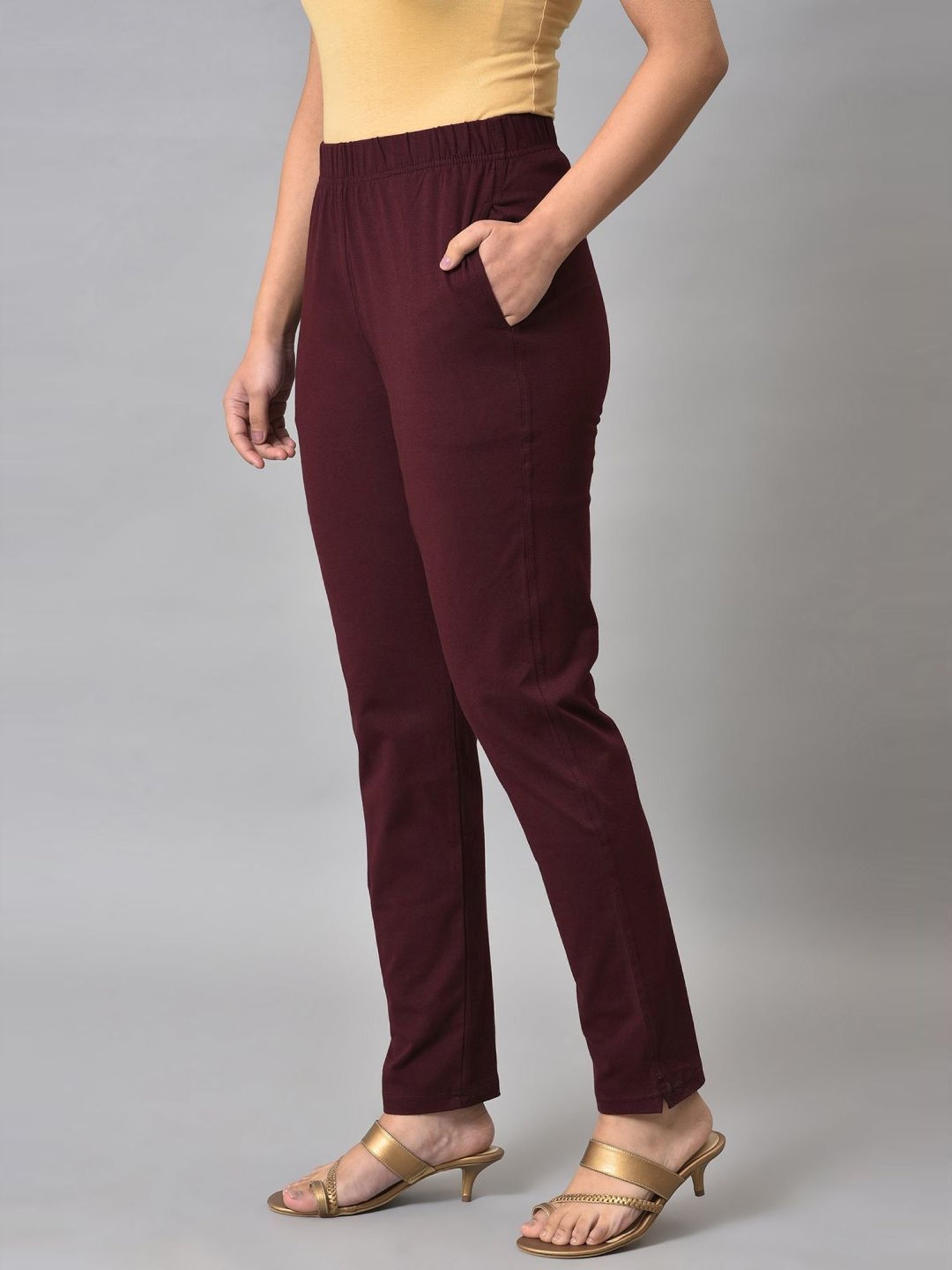 Elleven from Aurelia Maroon Regular Fit Pants