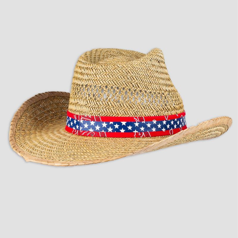 Wemco Men's Paisley and Star Band Straw Cowboy Hat - Natural One Size