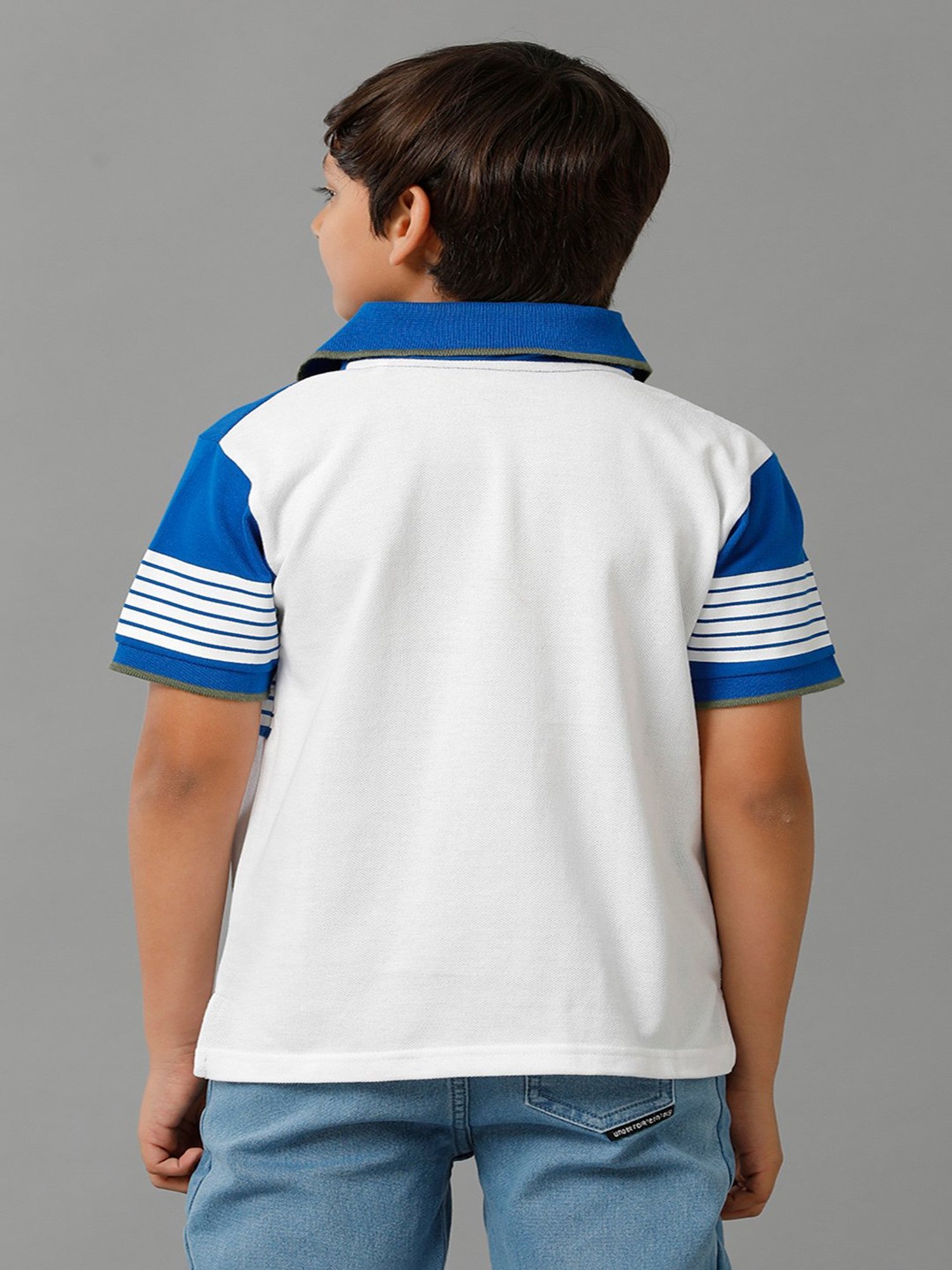 Under Fourteen Only Kids Blue & White Color Block Polo T-Shirt