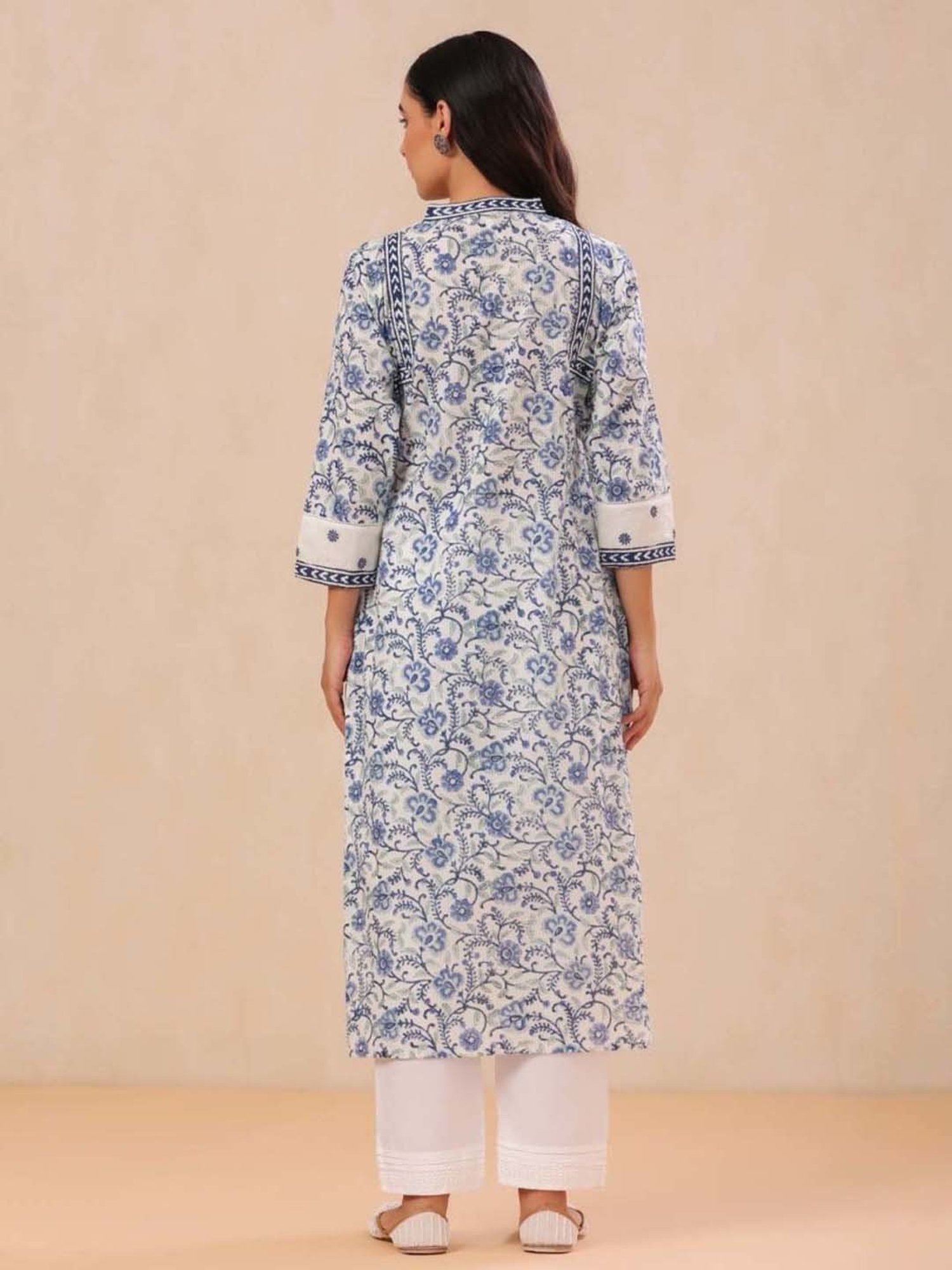 Prakriti Jaipur Summer Affair Blue Embroidery Jaal Kurta