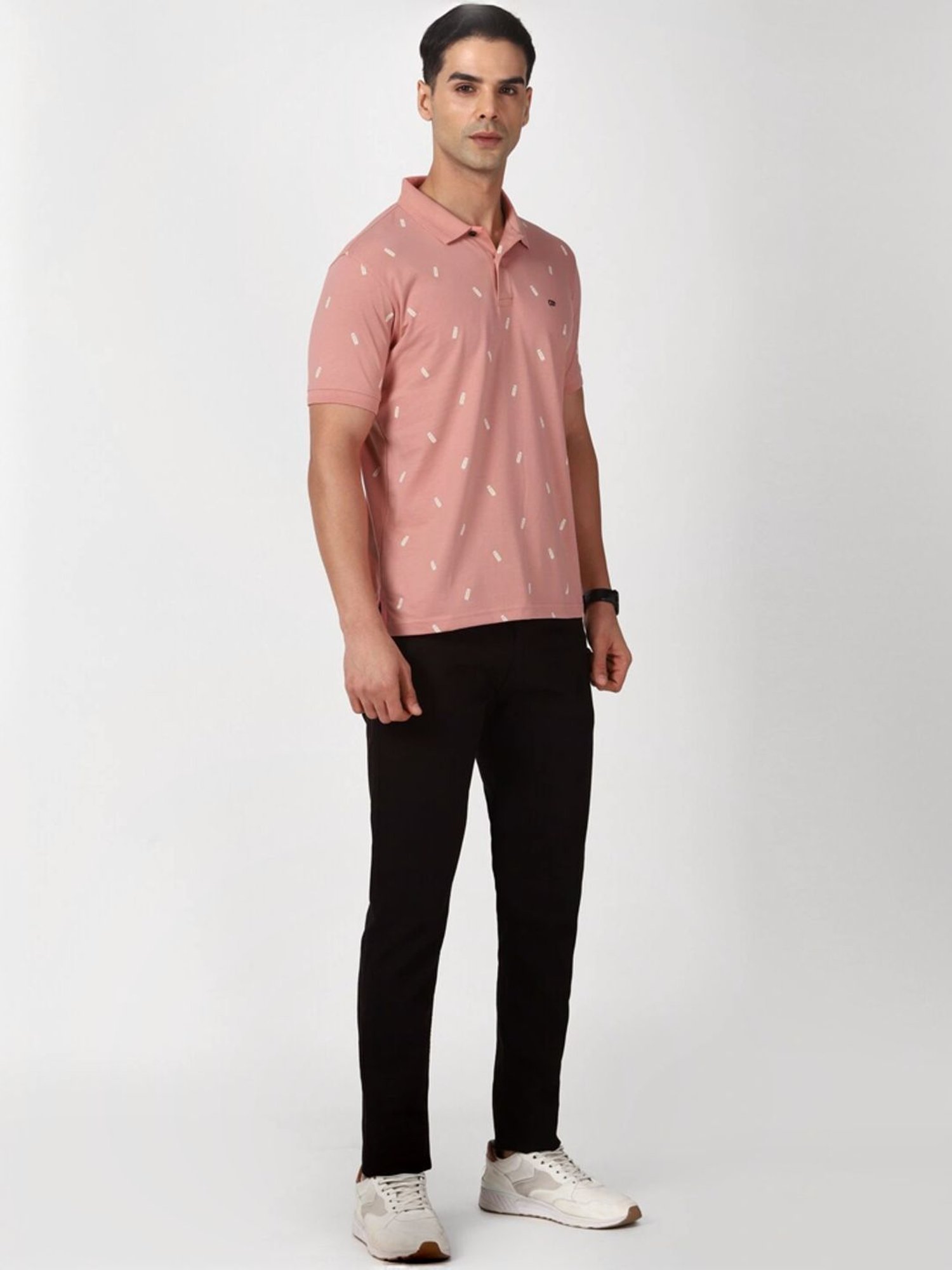 Peter England Pink Regular Fit Printed Polo T-Shirt