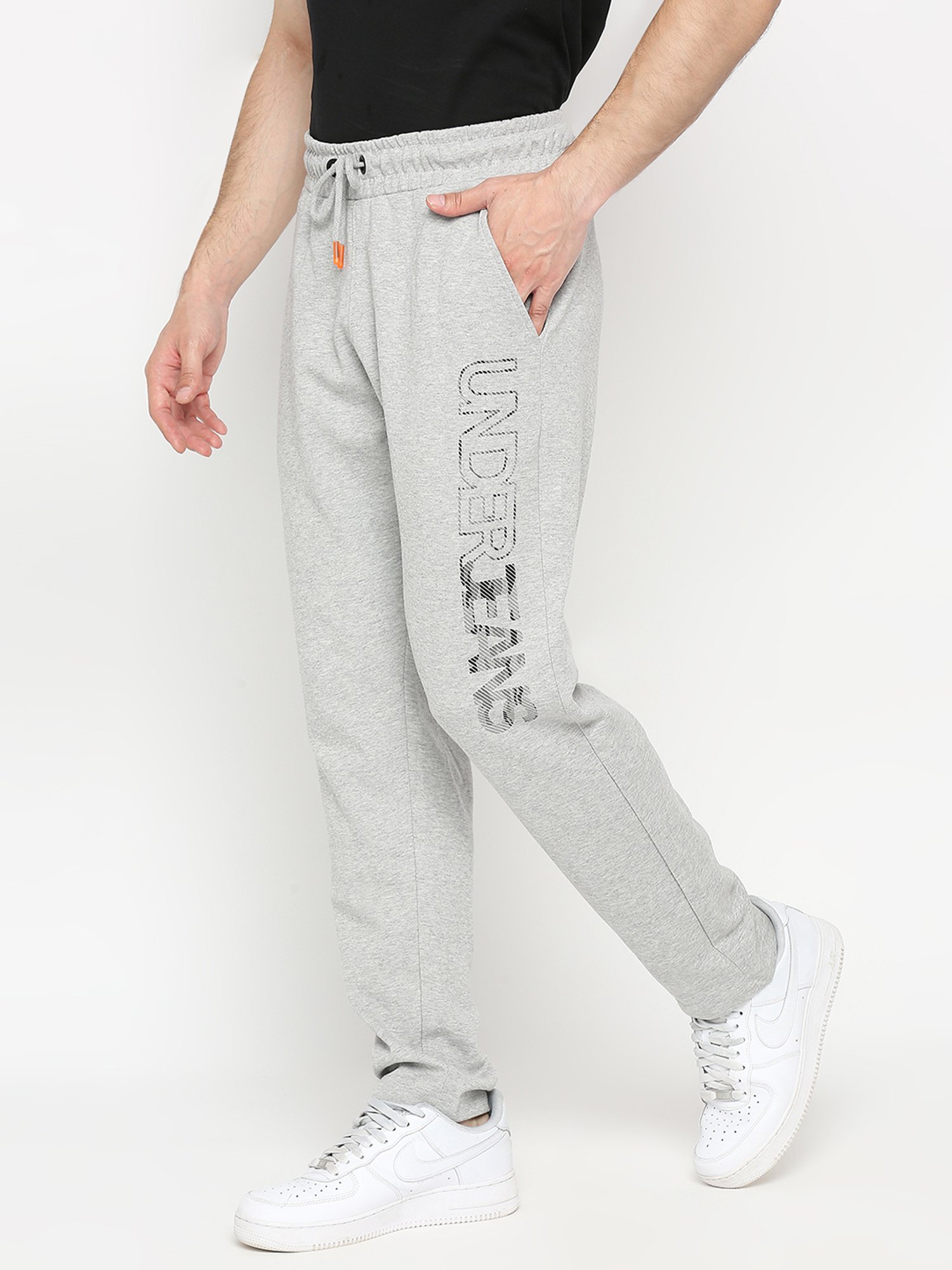 UnderJeans by Spykar Grey Melange Printed Track Pants