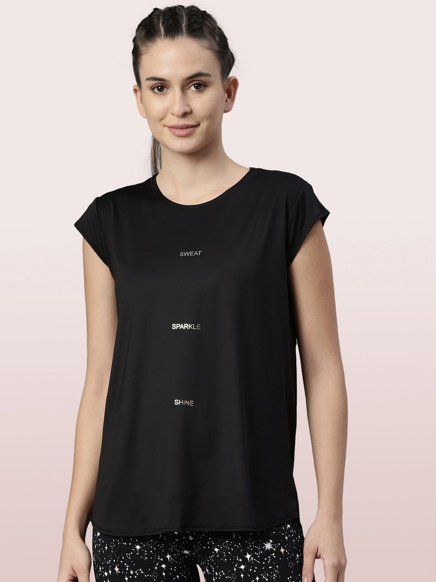 Enamor Black Relaxed Fit Crew T-Shirt
