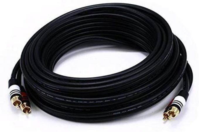 Premium 2 RCA Plug/2 RCA Plug M/M 22AWG Cable Black 25 Ft, CNE588636
