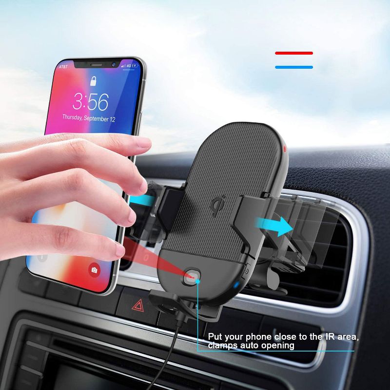 Letscom Wireless Car Charger,15W Qi Fast Charging Car Mount Charger Auto-Clamping Air Vent Phone Holder - Black