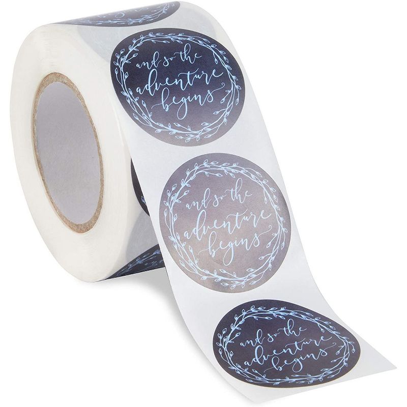 Pipilo Press 500-Pack and So The Adventure Begins Stickers Roll for Envelope Seal (1.5 Inches)