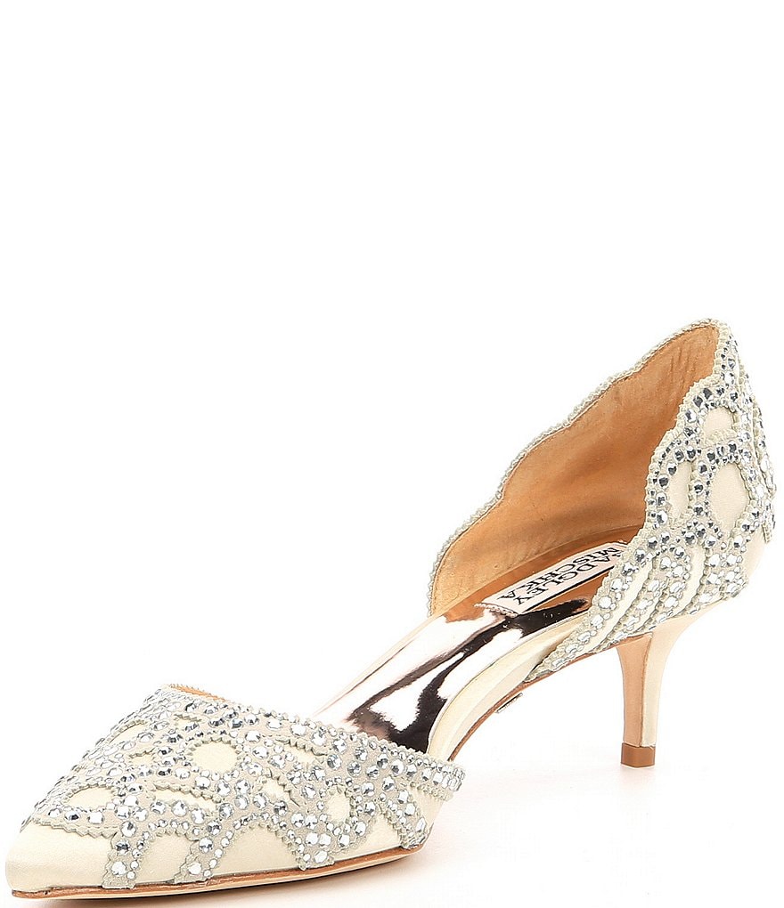 Badgley Mischka Ginny Satin And Suede Jeweled d'Orsay Pumps