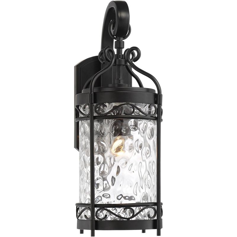 John Timberland European Outdoor Wall Light Fixture Matte Black 19" Clear Hammered Glass for Exterior House Porch Patio Deck