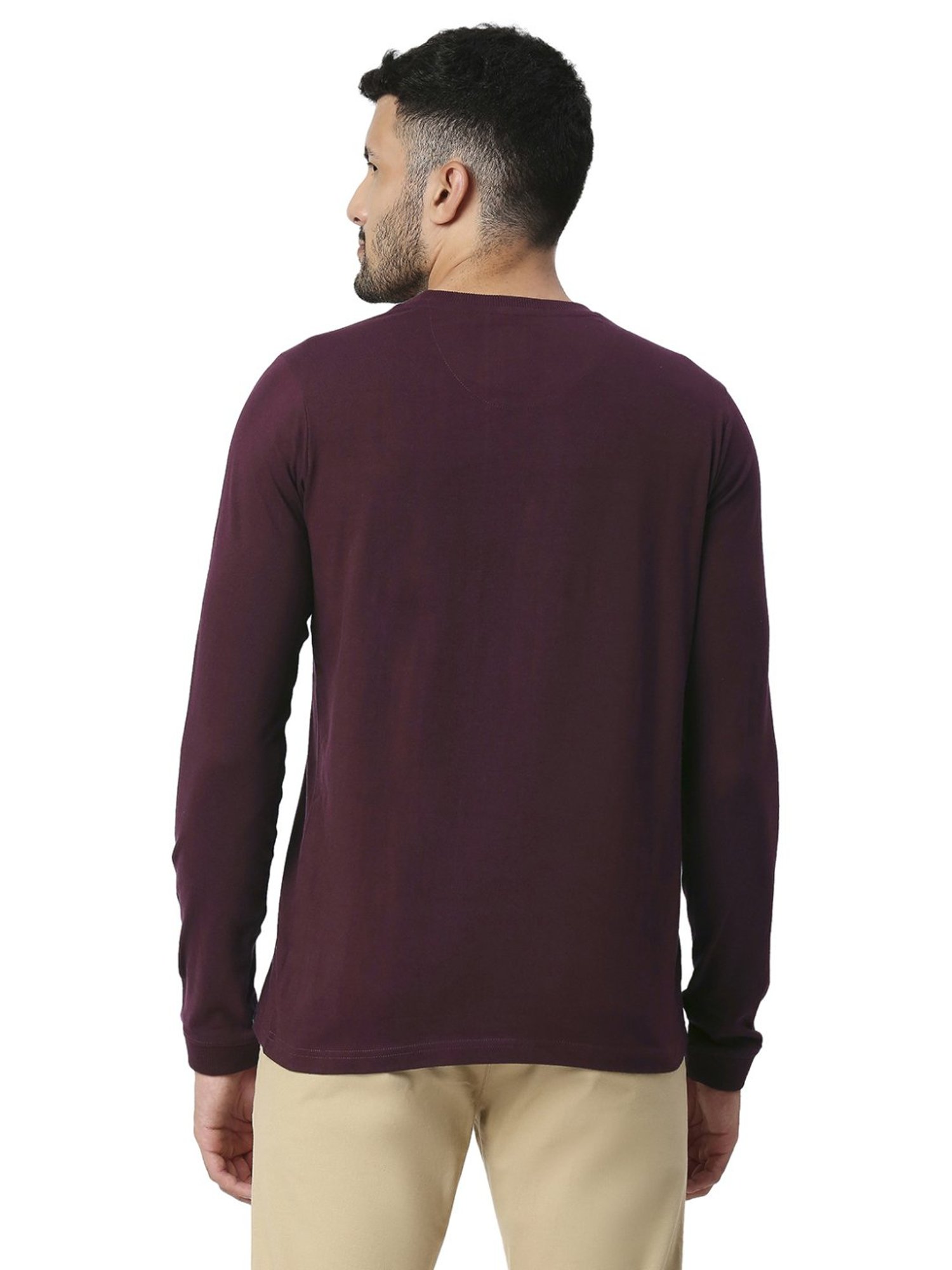 Basics Maroon Slim Fit Printed T-Shirt