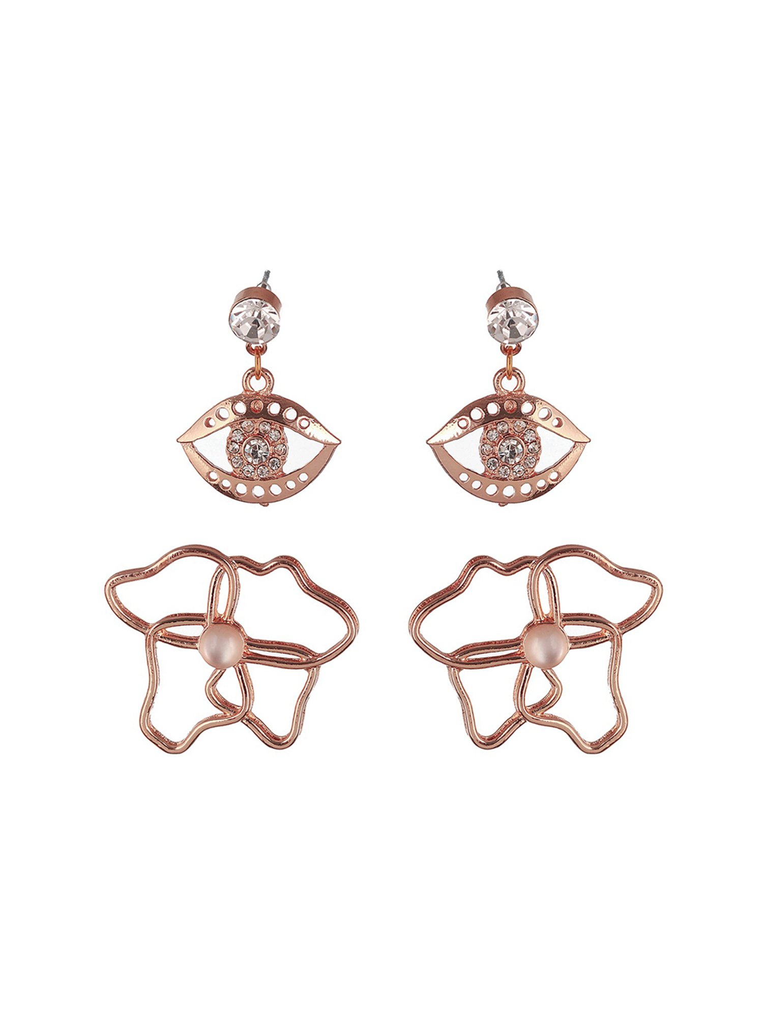 Aatmana Rose Gold-Plated CZ Studded Stud & Drop Earrings - Set of 2