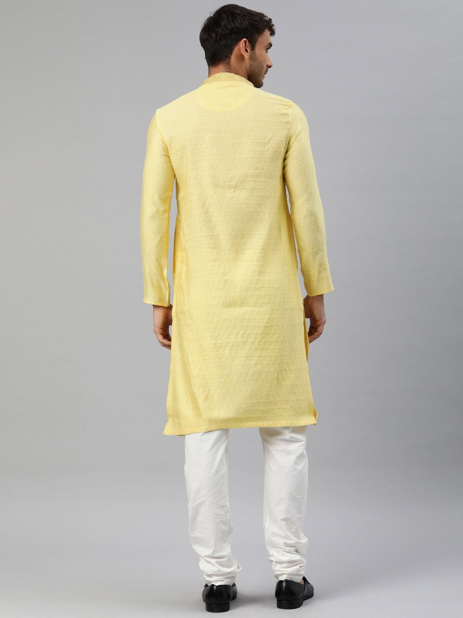 Manthan Yellow & White Regular Fit Self Design Kurta & Churidar Set