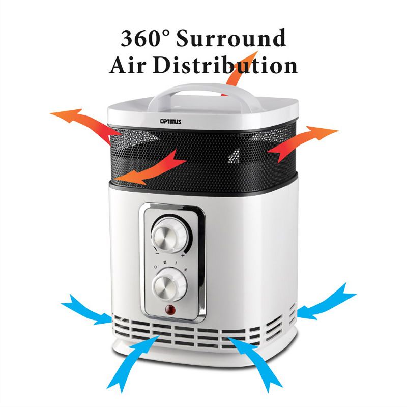 Optimus H-7232 Portable 360 Degree Distribution Surround Air Distribution Ceramic Box Space Heater with Automatic Thermostat Control Switch