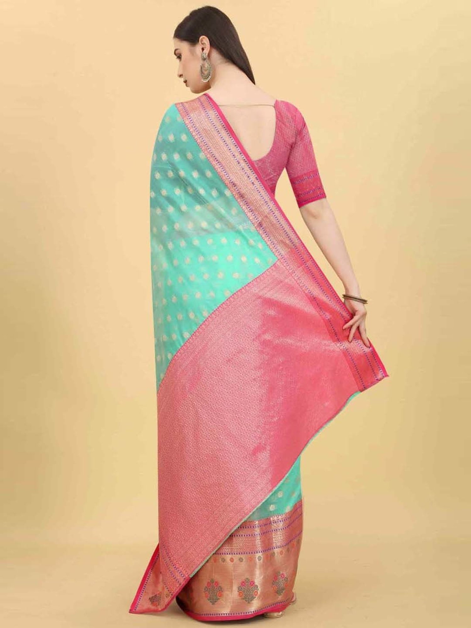 Silk Land Turquoise Silk Woven Saree With Unstitched Blouse