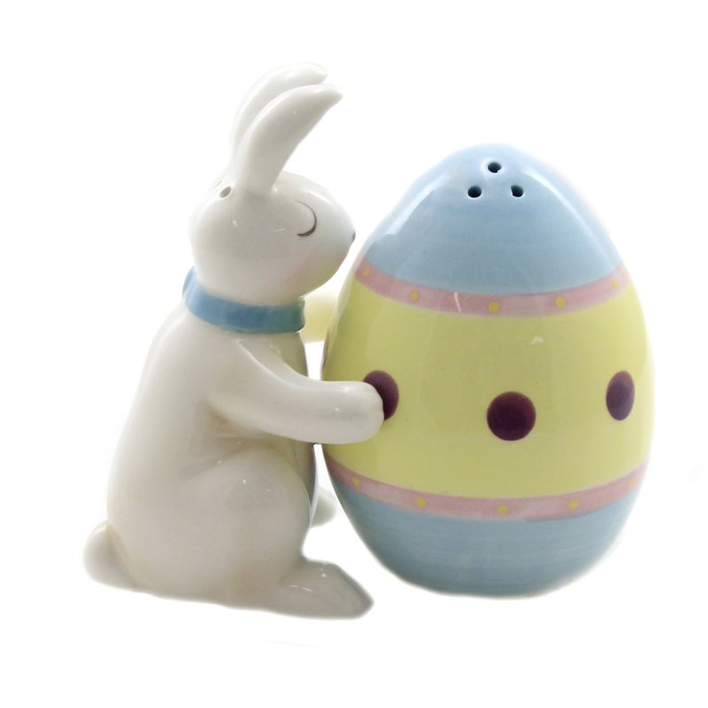 Tabletop 3.5" Hugging Easter Bunny & Egg S/2 Salt Pepper Shaker Magnetic Pacific Trading  -  Salt And Pepper Shaker Sets