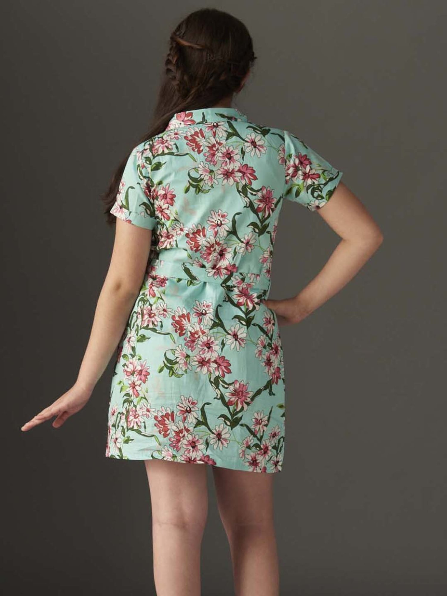 KidsDew Kids Mint Green Cotton Printed Dress