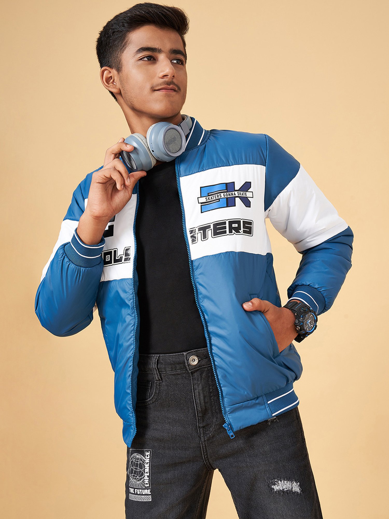 Coolsters by Pantaloons Kids Blue Printed Full Sleeves Jacket