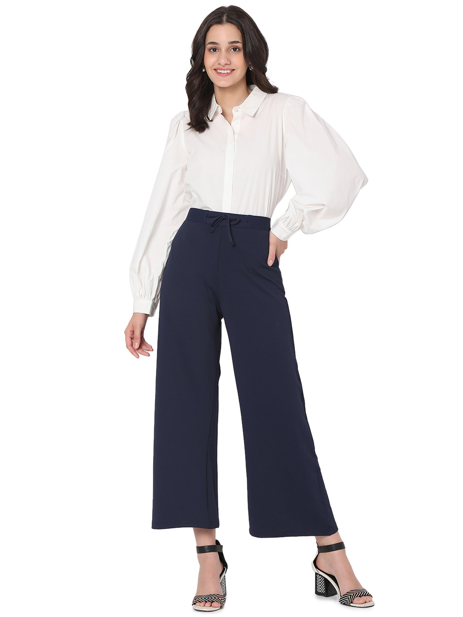 Smarty Pants Navy Cotton Lycra Flared Fit Mid Rise Trousers