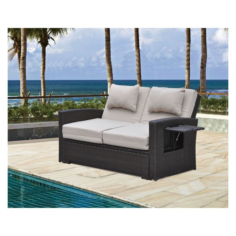 Miranda Outdoor Loveseat To Daybed Combo with Cushions - Taupe - Courtyard Casual