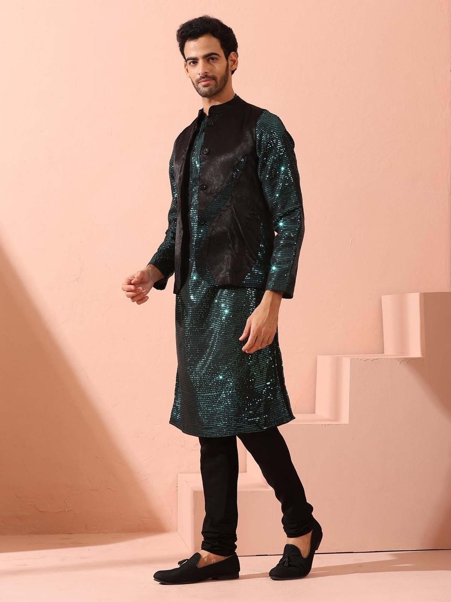 Swtantra Black Regular Fit Embellished Nehru Jacket
