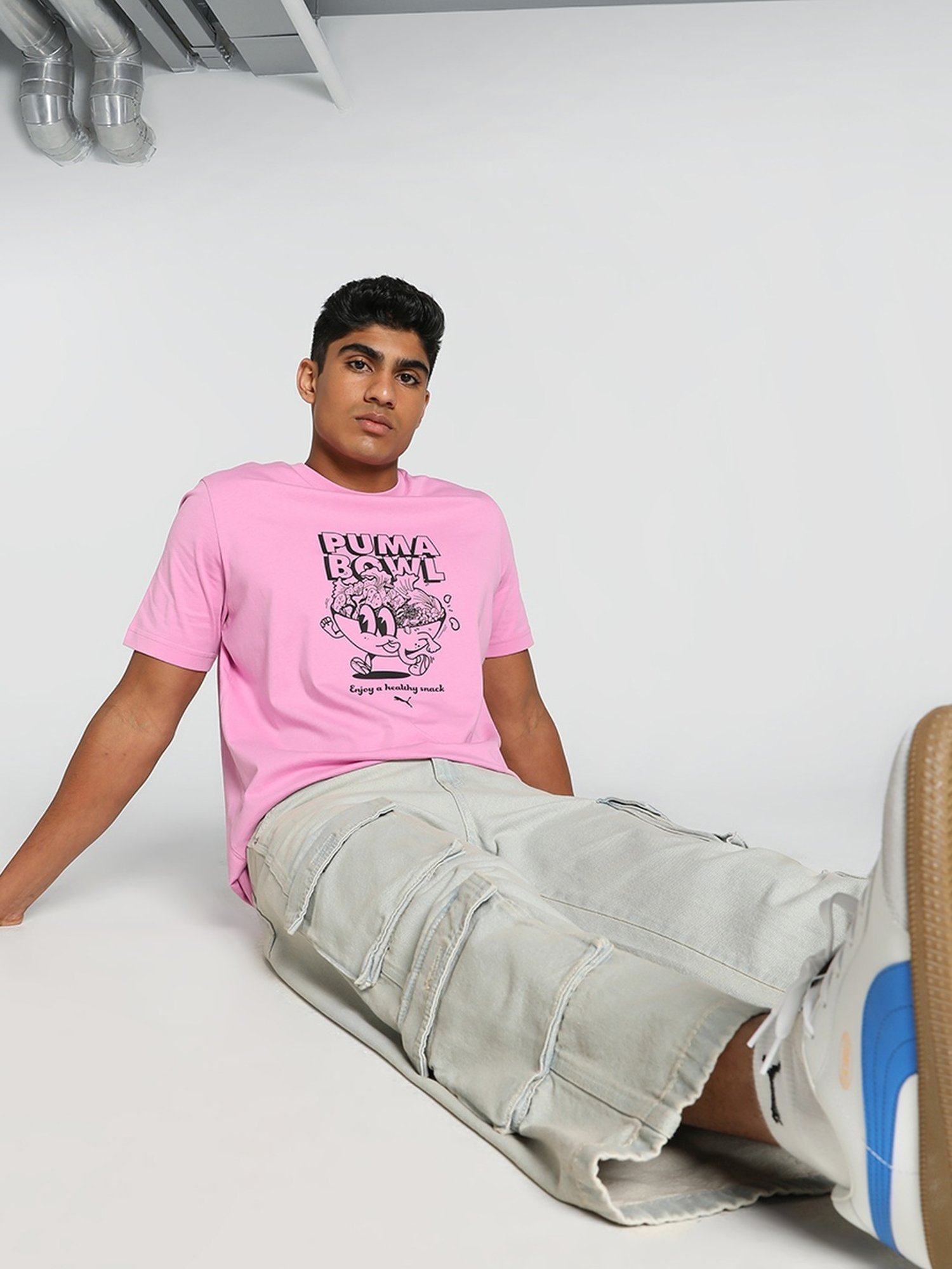 Puma Pink Cotton Regular Fit Printed T-Shirt