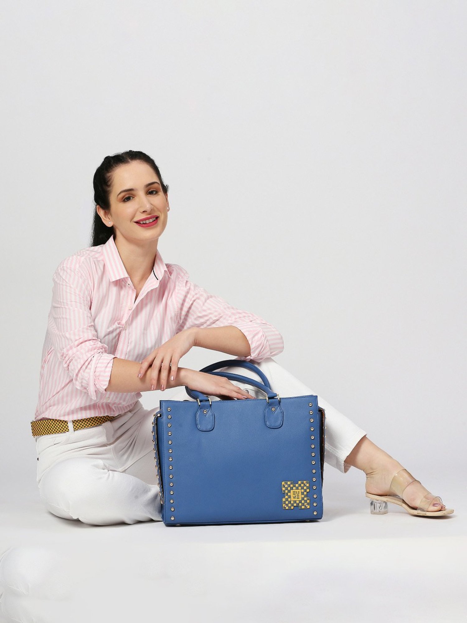 Eume Daffodil Royal Blue Leather Satchel Handbag