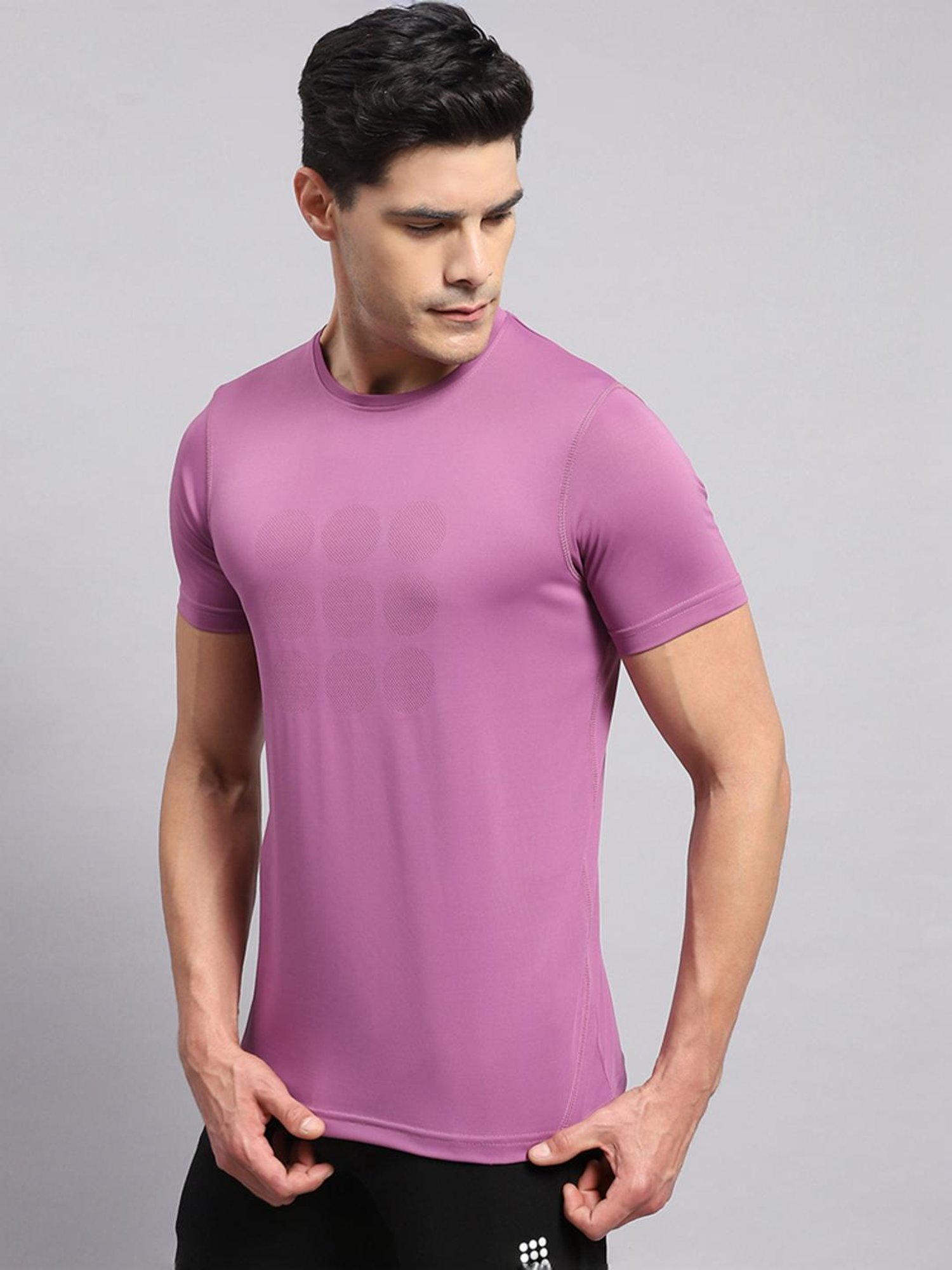 Rock.it Mauve Cotton Regular Fit Self Pattern T-Shirt