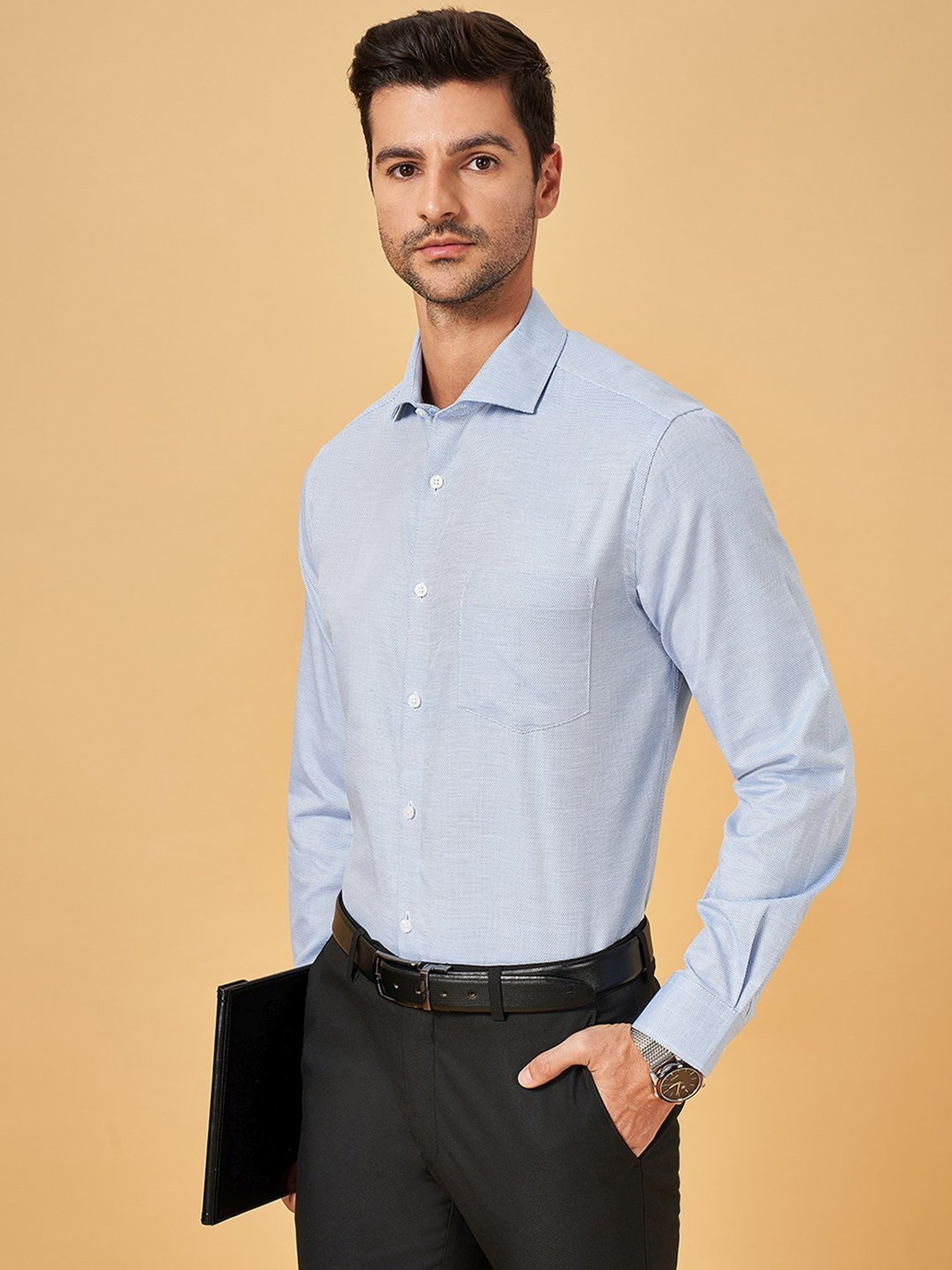 Peregrine by Pantaloons Ultramarine Cotton Regular Fit Texture Shirt