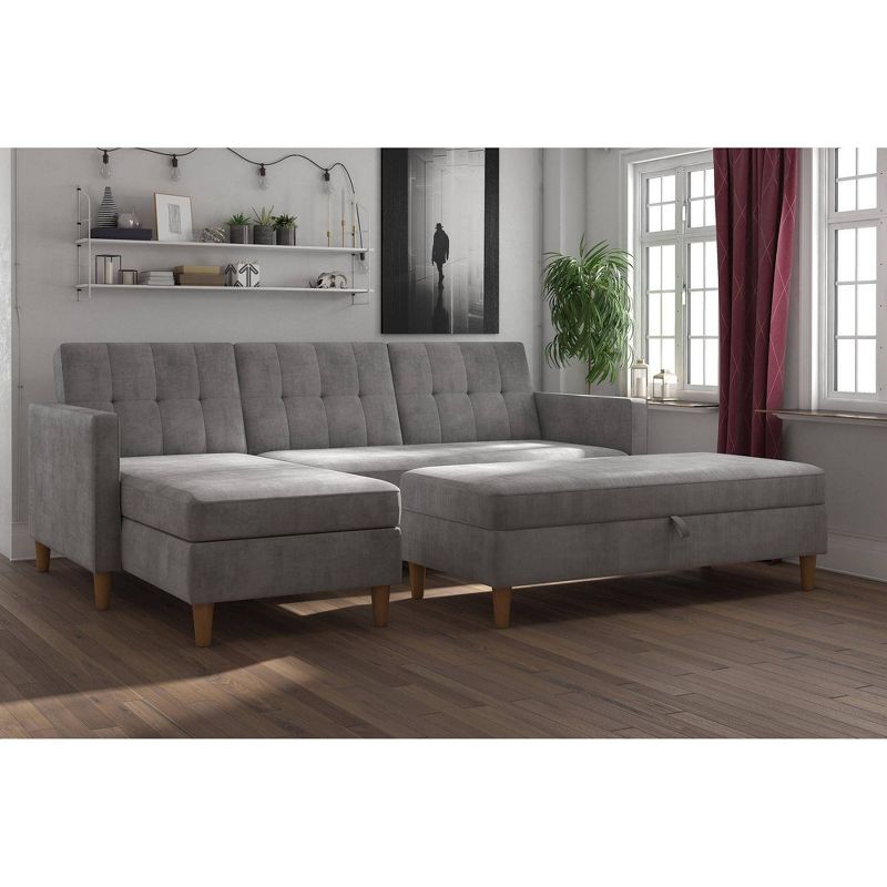 Hartford Storage Sectional Futon and Hartford Storage Ottoman Light Gray - Dorel Home Products