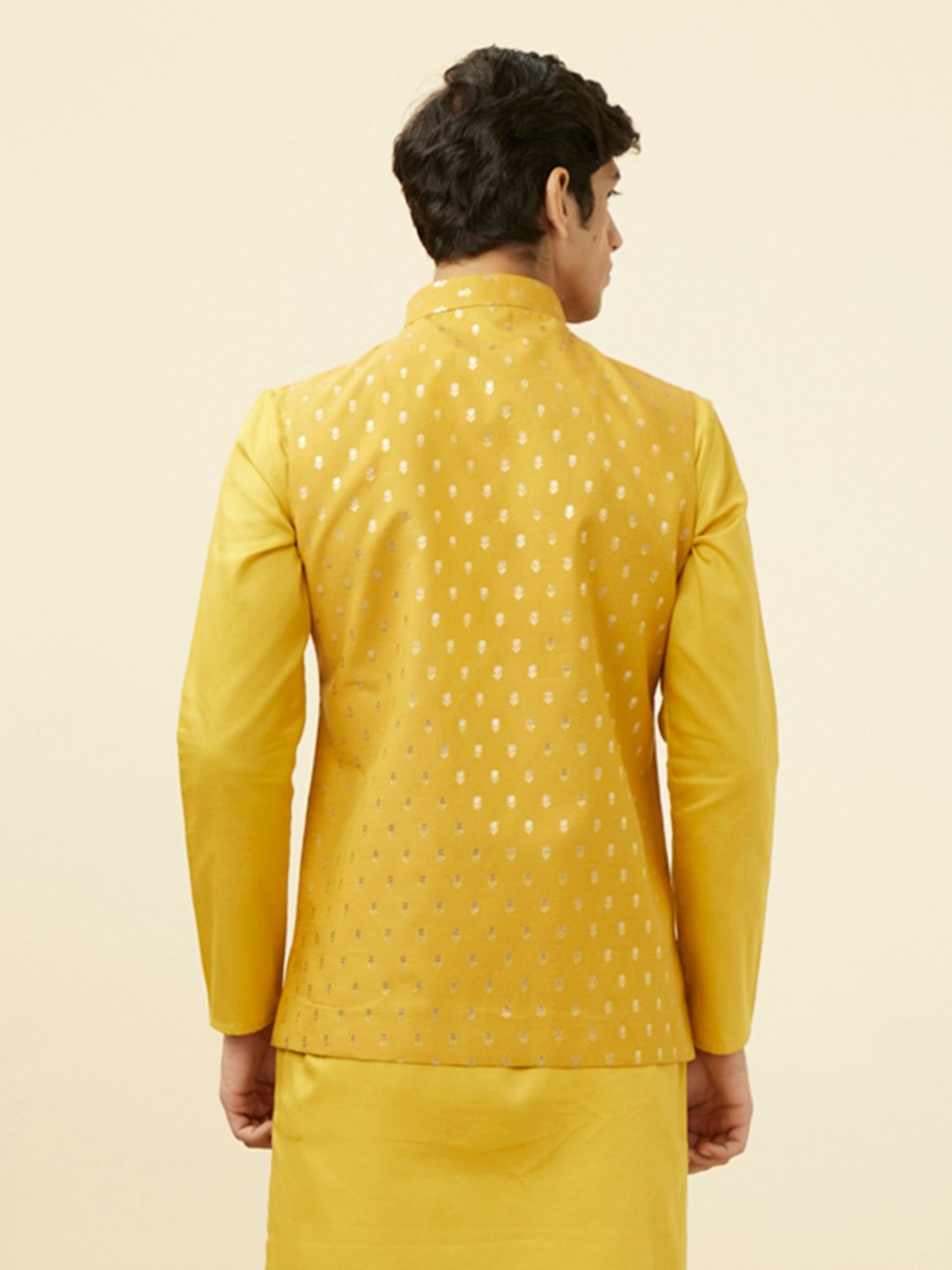 Manyavar Mustard Regular Fit Self Design Nehru Jacket