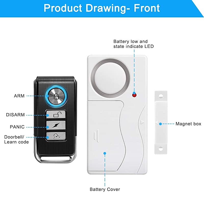 Wireless Remote Door Alarm Windows Open Alarms Magnetic Sensor Pool Alarm for Kids Safety Home Security 110 dB Loud Battery Included 2 Alarms with 2 Remotes